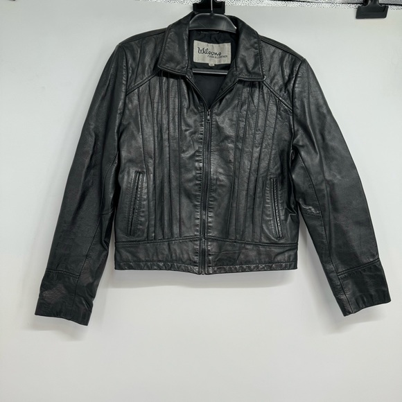 Vintage 1970’s Wilsons Ribbed Leather Jacket Women’s 40 US 10 Dark Black - Picture 1 of 10